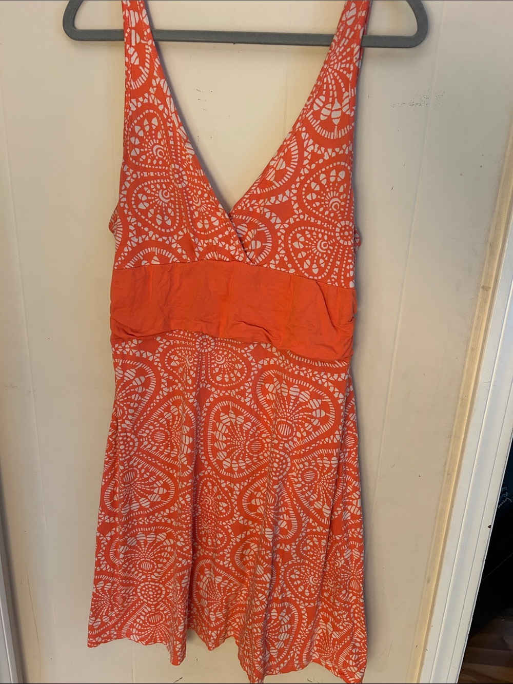 Patagonia Orange Printed V-Neck Sundress